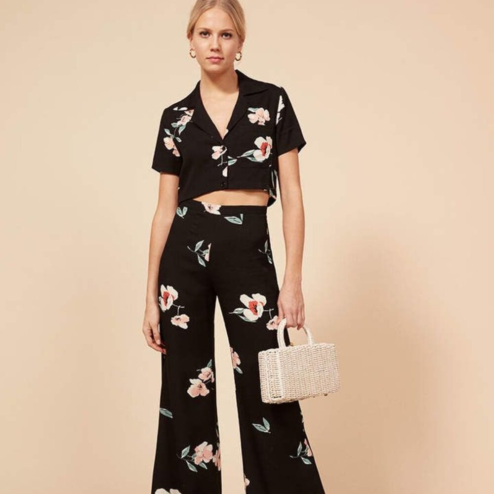 REFORMATION Cooper Two Piece - Pant and Cropped Shirt Floral Size 2